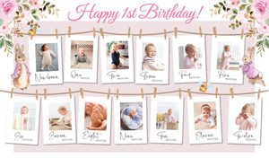 Personalised 1st Birthday Photo Banner - Pink Peter Rabbit