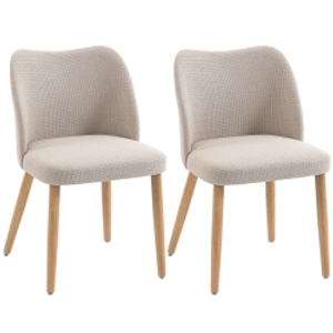 HOMCOM Set de 2 sillas de comedor en tejido efecto lino y madera de caucho, asiento acolchado, respaldo curvo, crema