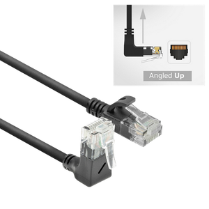 ACT Slimline Network Cable U/UTP CAT6A LSZH RJ45 Angled Up to Straight 0.15m Black