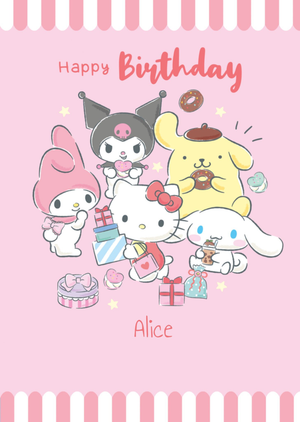 Hello Kitty & Friends Illustrated Happy Birthday Card