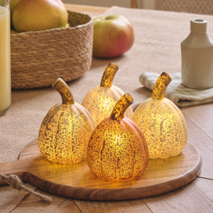 4 Mercury Glass Mini LED Pumpkin Decorations