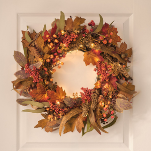 60cm Pre Lit Maple Orchard Autumn Wreath