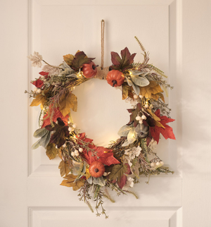 50cm Pre Lit Pumpkin Lane Autumn Wreath