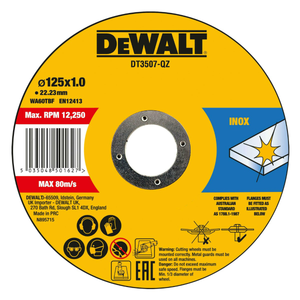DeWalt DT3507-QZ INOX Thin Metal Cutting Discs 125mm x 1.0mm x 22.23mm (10 Pieces)