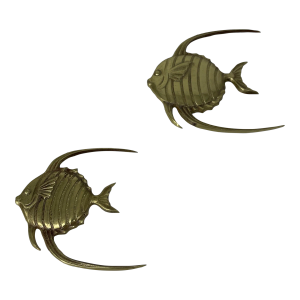 Vintage Brass Wall Hanging Fish From Korea - a Pair