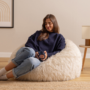 Kingston Mongolian Faux Fur Bean Bag - Beige