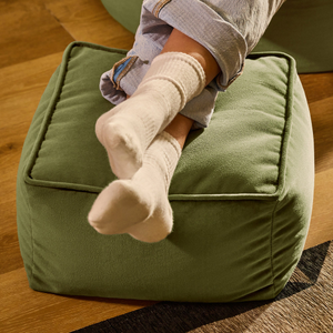 Amara Velvet Square Footstool - Olive Green
