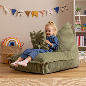 Kids Dexter Dinosaur Cord Lounger and Cushion - Sage Green