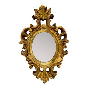 Vintage Italian Rococo Gilt Wood Ornate Oval Wall Mirror Gold Carved Acanthus Frame
