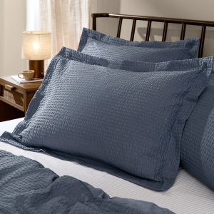 Hebden Relaxed Seersucker Pillowcase Pair - Denim Blue