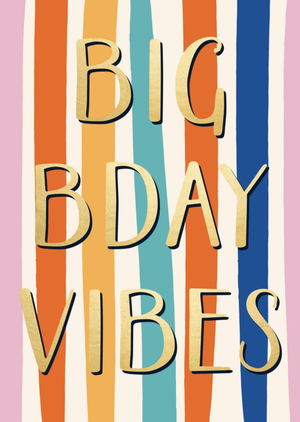 Big Bday Vibes Striped Typographic Birthday Card