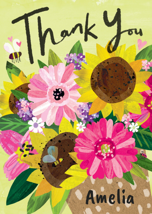 Bright Hand-Painted Floral Bouquet Thank You Card