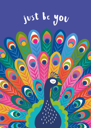Just Be You Colourful Illustrated Peacock Pride Card