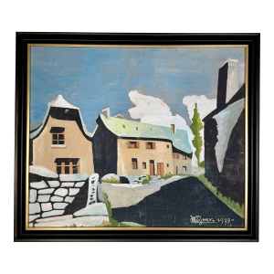 Vintage French Framed Painting on Wood signed by Wagner,1979