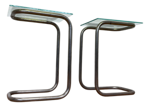 Bauhaus Tubular Steel Chrome Side Tables with Glass, 1930s, Set of 2