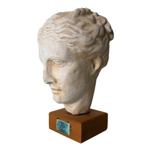 Vintage Handcrafted Hygieia Greek Goddess Plaster Bust Sculpture on Wood Base