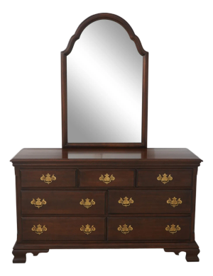 Vintage Cherry 7 Drawer Dresser W. Attached Mirror