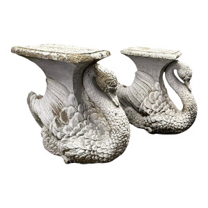 Vintage Pair Concrete Garden Swans