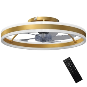 HOMCOM Ceiling Fan with Light and Remote, LED Mount Ceiling Fan with 3 Colour Temperatures, 6 Speed, 50 cm, Gold Tone