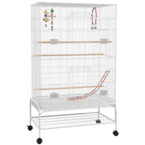 PawHut Bird Cage w/ Stand, Toys, Accessories, for Canaries, Finches, White