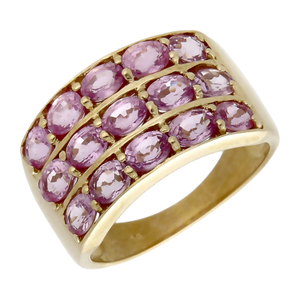 Pre-Owned 9ct Yellow Gold Pink Topaz 3 Row Dress Ring