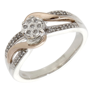 Pre-Owned Silver & 9ct Yellow Gold Diamond Wave Cluster Ring