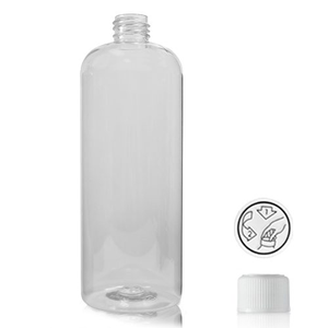 750ml Clear Boston Bottle With White CR Cap
