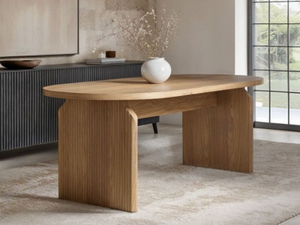 SOLACE+CO Varm Wood Effect Ribbed Oval Dining Table