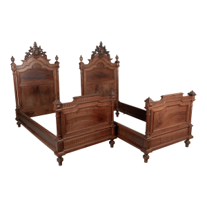 Pair of Italian Walnut Twin Bed Frames