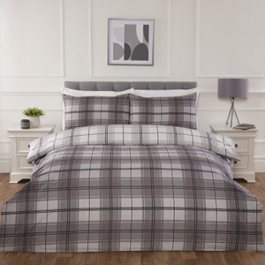 Seattle Grey Check Reversible Super Soft Duvet Set