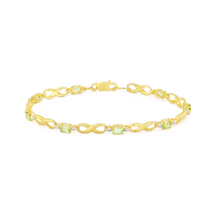 Oval Peridot and Diamond Infinity Link Bracelet | Pre-Loved | 9K Yellow Gold