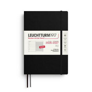 LEUCHTTURM1917 Weekly Planner & Notebook Medium (A5) 18 months 2026/2027 Softcover Black