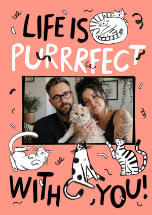 Life Is Purrrfect With You Hand-Drawn Cat Photo Upload Card