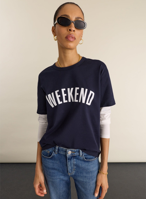 Shay Layered-Look Slogan T-shirt - UK 12 | EU 38 | US 08 / Navy