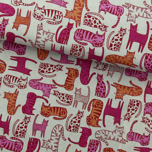 Toile de coton canvas premium - Chat rose et orange