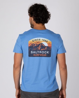 Last Light Mountain Mens Short Short Sleeve T-Shirt In Bright Blue