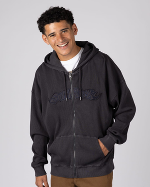 Heritage Logo Mens Oversized Zip Hoodie in Grey