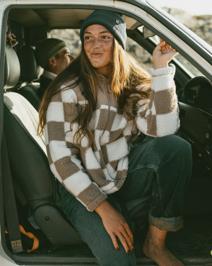Calla Womens Hooded Chequered Fleece in Brown