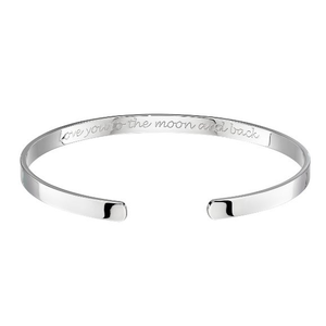 Silver Adult Open Bangle "love you to the moon & back"
