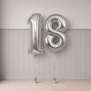 Giant Number 18 Silver Milestone Balloons