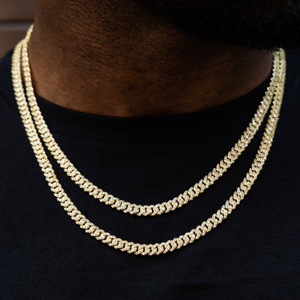 Micro Diamond Prong Cuban Necklace in Yellow Gold - 6mm