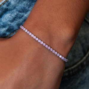 Pink Diamond Micro Tennis Bracelet in White Gold
