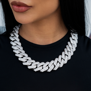 Diamond Prong Link Chain in White Gold - 25mm