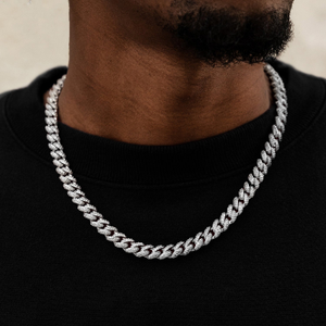 Diamond Cuban Necklace in White Gold - 8.5mm