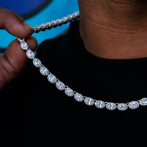 Diamond Oval Clustered Tennis Necklace in White Gold- 4mm