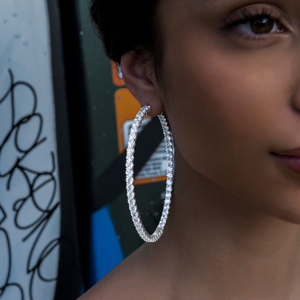 GLD Eternity Hoop Earrings in White Gold- 4mm