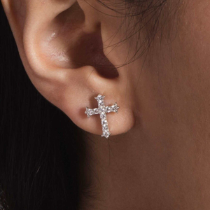 GLD Micro Cross Stud Earrings in White Gold