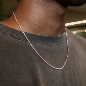 Pink Diamond Micro Tennis Necklace in White Gold