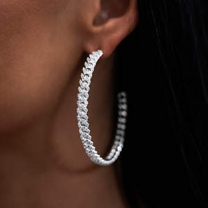 GLD Diamond Prong Hoop Earrings in White Gold