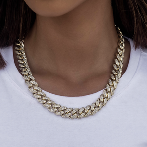 Diamond Cuban Link Chain in Yellow Gold - 12mm